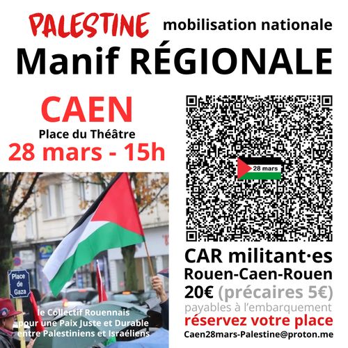 Mobilisation nationale en soutien à la PALESTINE : manifestation REGIONALE à Caen le 28 mars !