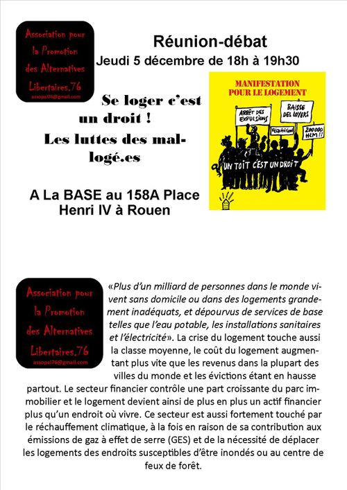 Se loger c’est un droit ! Les luttes des mal-logé·es - Réunion-débat